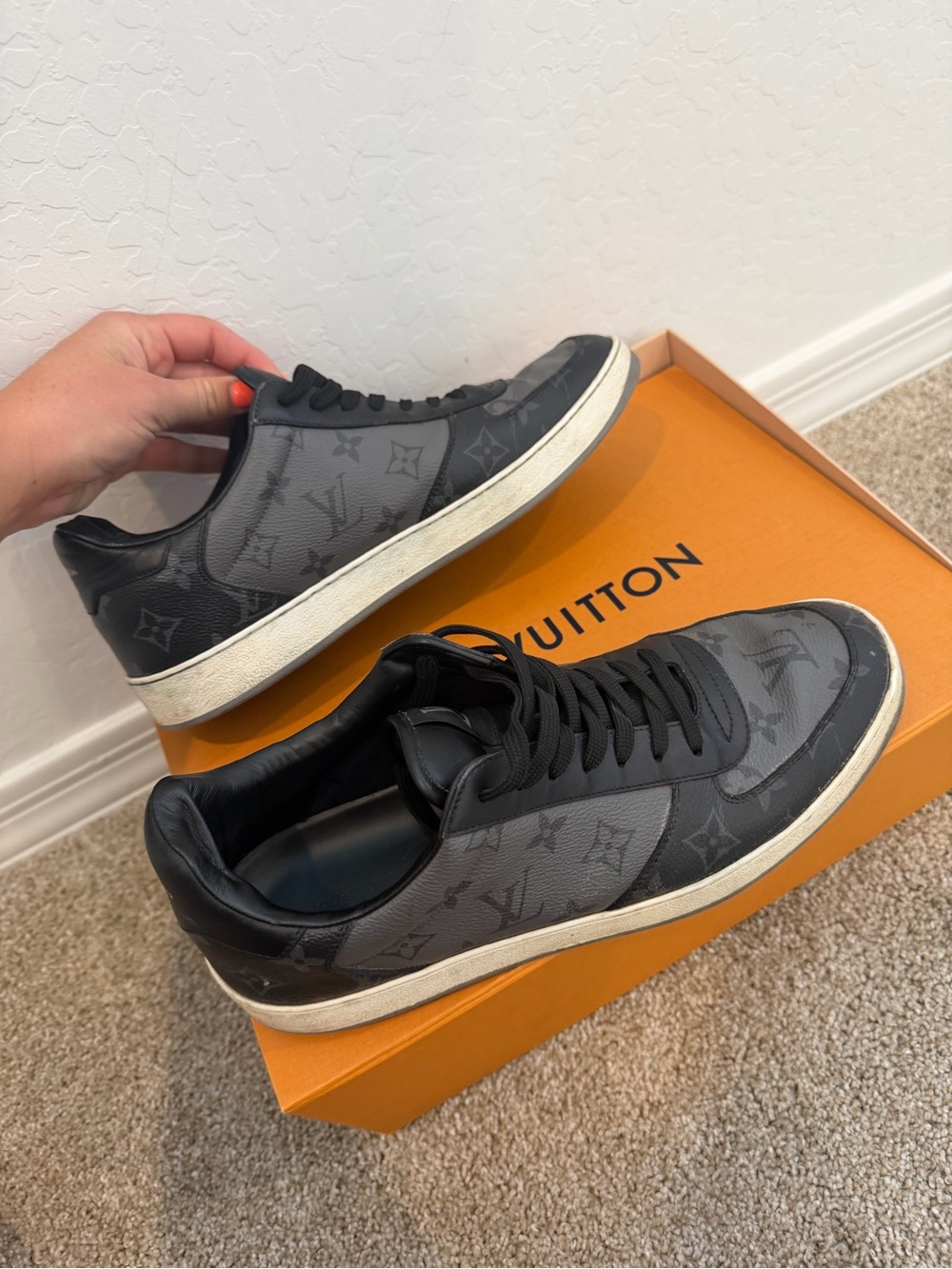 Louis Vuitton Black and Gray Monogram Low-Top Sneakers - Picture 5 of 6
